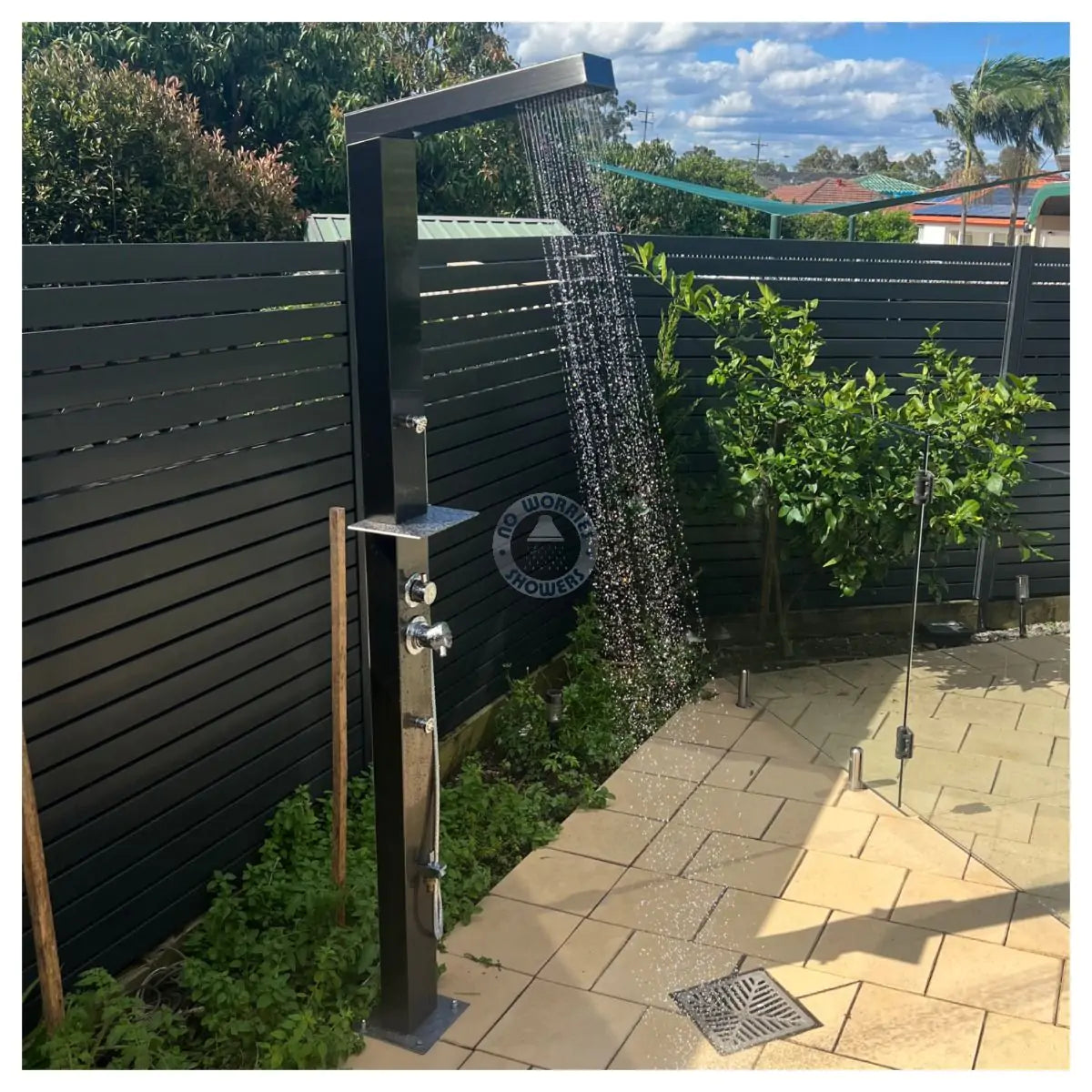 No Worries Showers Reno Black ADA 316L Marine Grade Stainless Steel Outdoor Pool Shower Rinse Off Shower