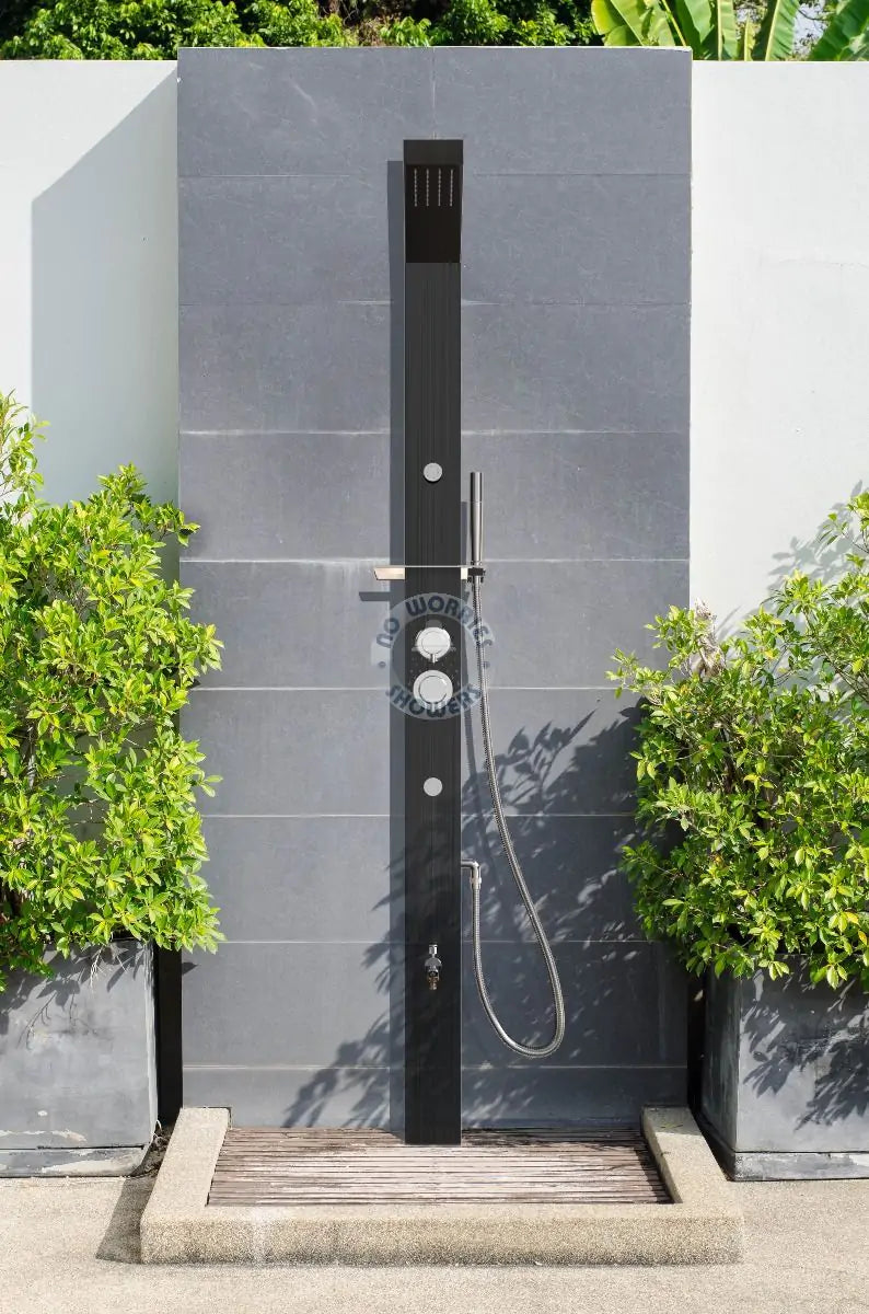 No Worries Showers Reno Black ADA 316L Marine Grade Stainless Steel Outdoor Pool Shower Rinse Off Shower