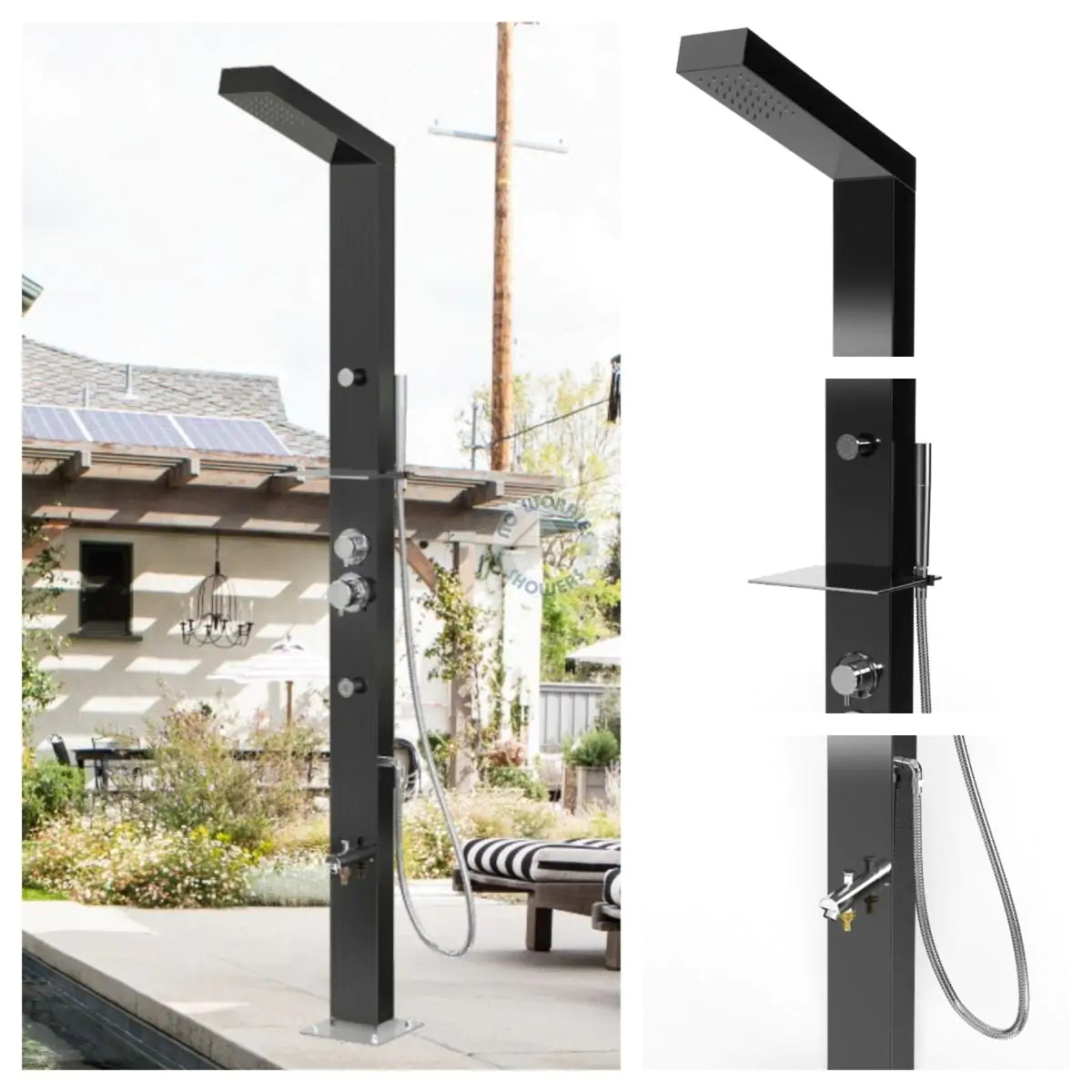 No Worries Showers Reno Black ADA 316L Marine Grade Stainless Steel Outdoor Pool Shower Rinse Off Shower