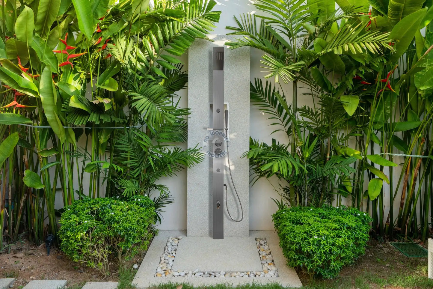 No Worries Showers Reno Silver ADA 316L Marine Grade Stainless Steel Outdoor Pool Shower Rinse-Off Shower