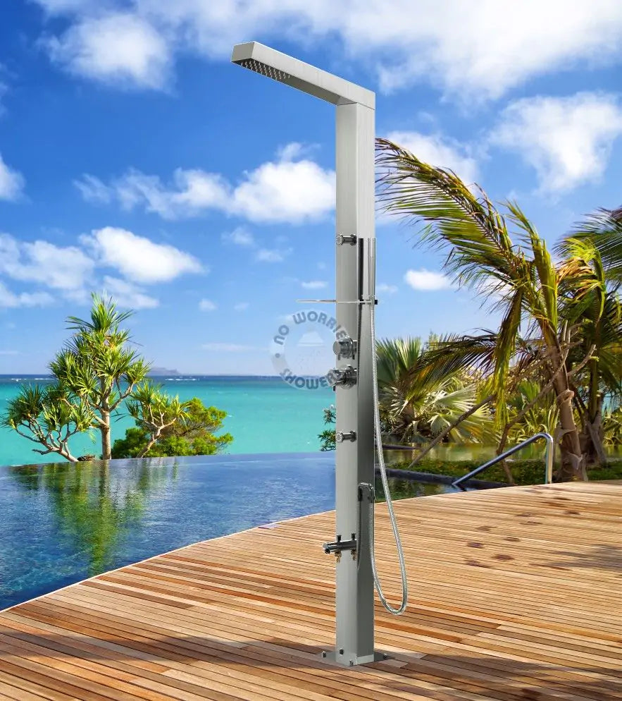 No Worries Showers Reno Silver ADA 316L Marine Grade Stainless Steel Outdoor Pool Shower Rinse-Off Shower