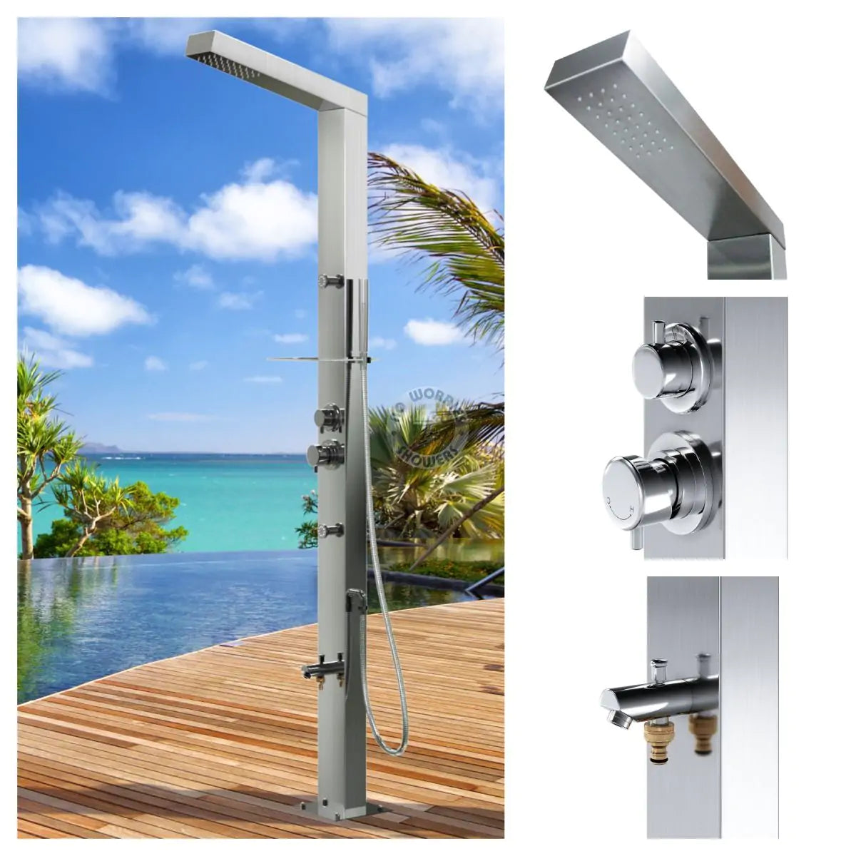 No Worries Showers Reno Silver ADA 316L Marine Grade Stainless Steel Outdoor Pool Shower Rinse-Off Shower