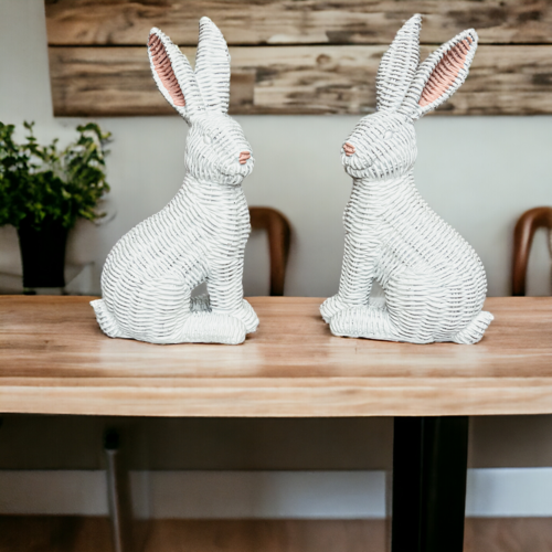 Resin Basket Weave Bunny Figurine Rattan Style Easter Decor 3 Color Options