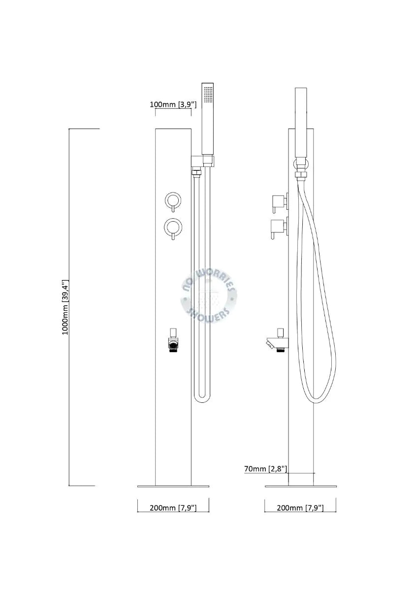 No Worries Showers Rio Wash Station 316L Marine Stainless Steel with Garden Hose Nib, Hot & Cold Mixer & Hand Shower Wand