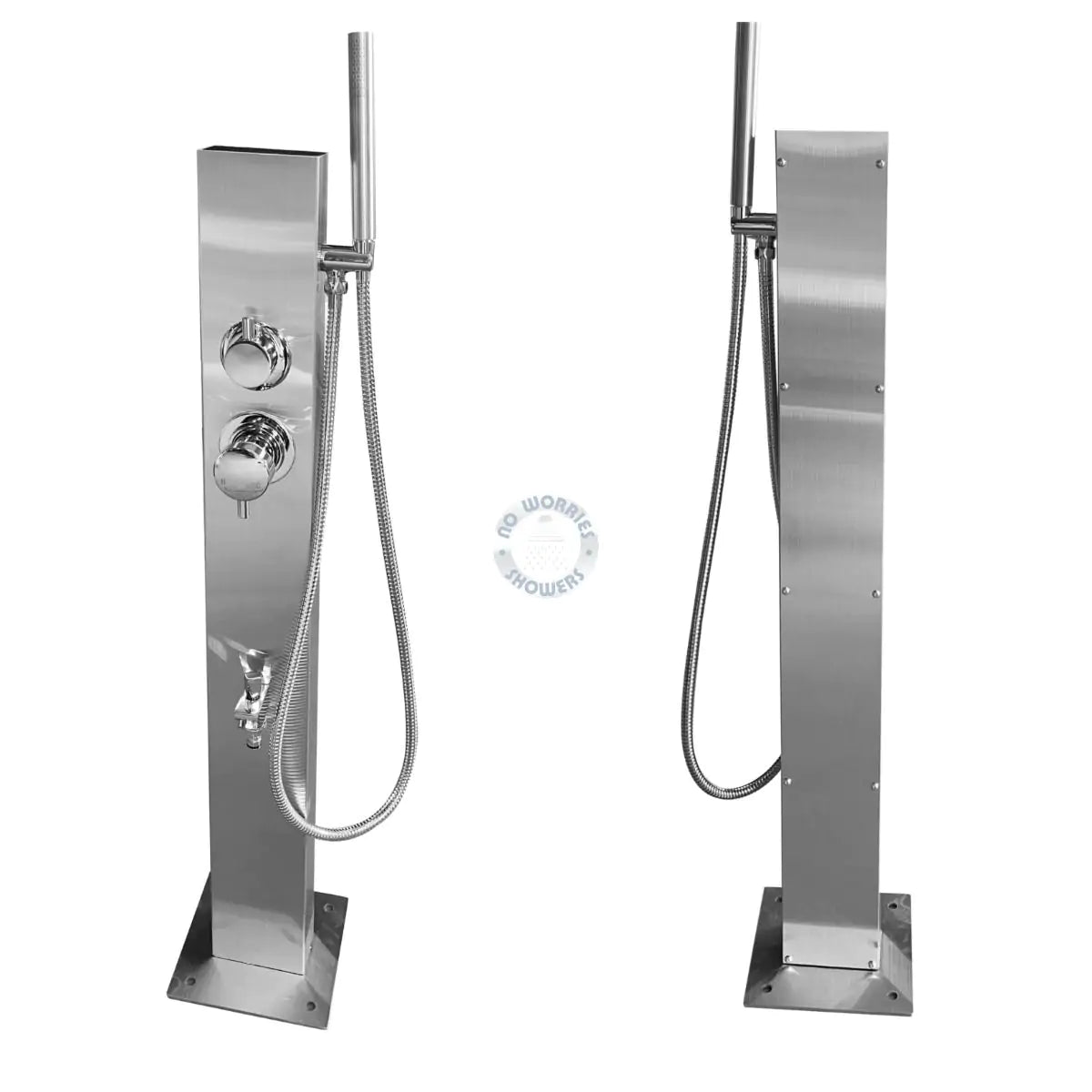 No Worries Showers Rio Wash Station 316L Marine Stainless Steel with Garden Hose Nib, Hot & Cold Mixer & Hand Shower Wand
