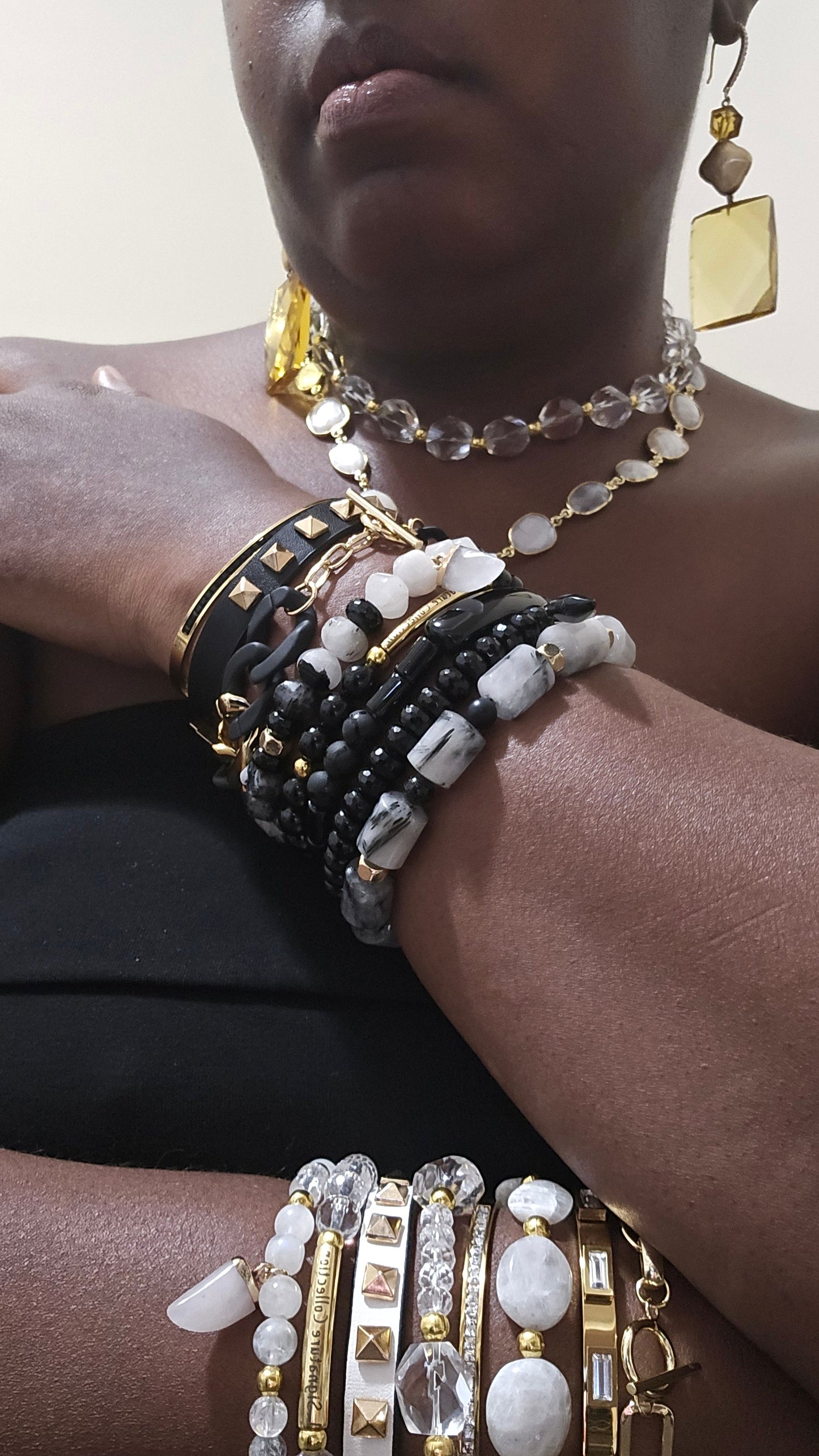 Tourmalinated Quartz Stacked Bracelet set
