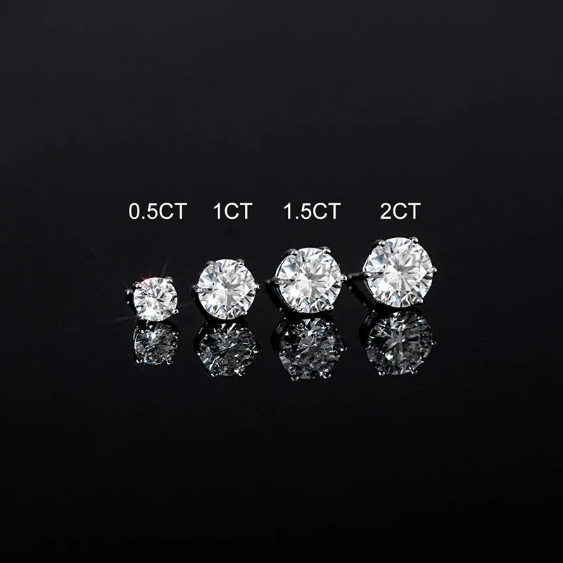 1ct-4ct D Color VVS1 3EX Round Moissanite Stud Earrings Platinum Plated 925
