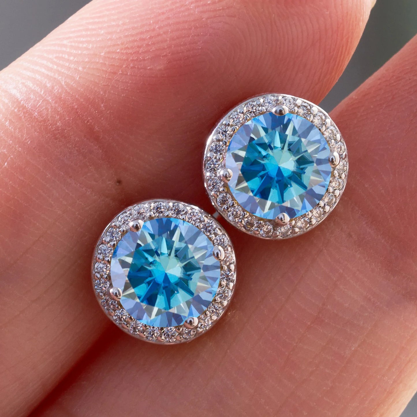 Royal Blue Moissanite Stud Earrings 2ct Total D VVS 925 Sterling Silver