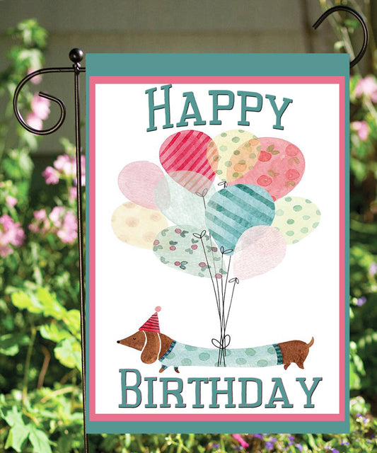 Happy Birthday Dauschaund Garden Flag