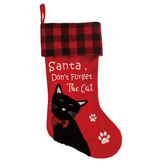Santa Don't Forget the Cat Stocking - Embroidered