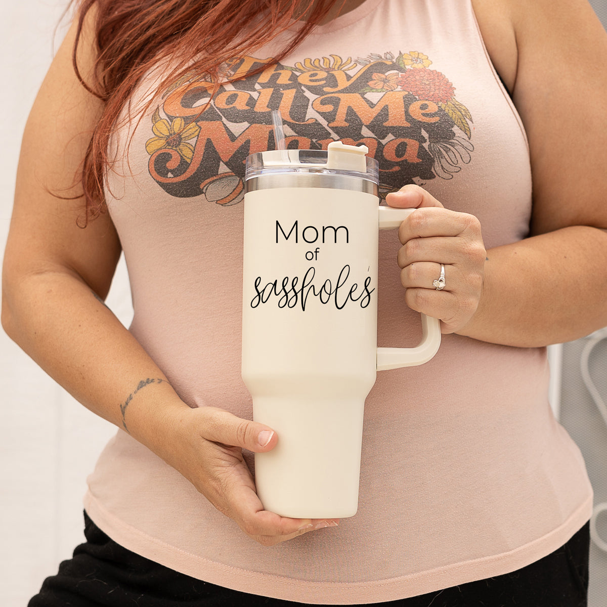 40oz Insulated Travel Tumbler With Handle Lid Straw - Funny Mom Gift Mug