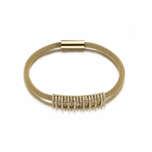 Shiny Parallel Cubic Zirconia Gold Mesh Bangle Bracelet