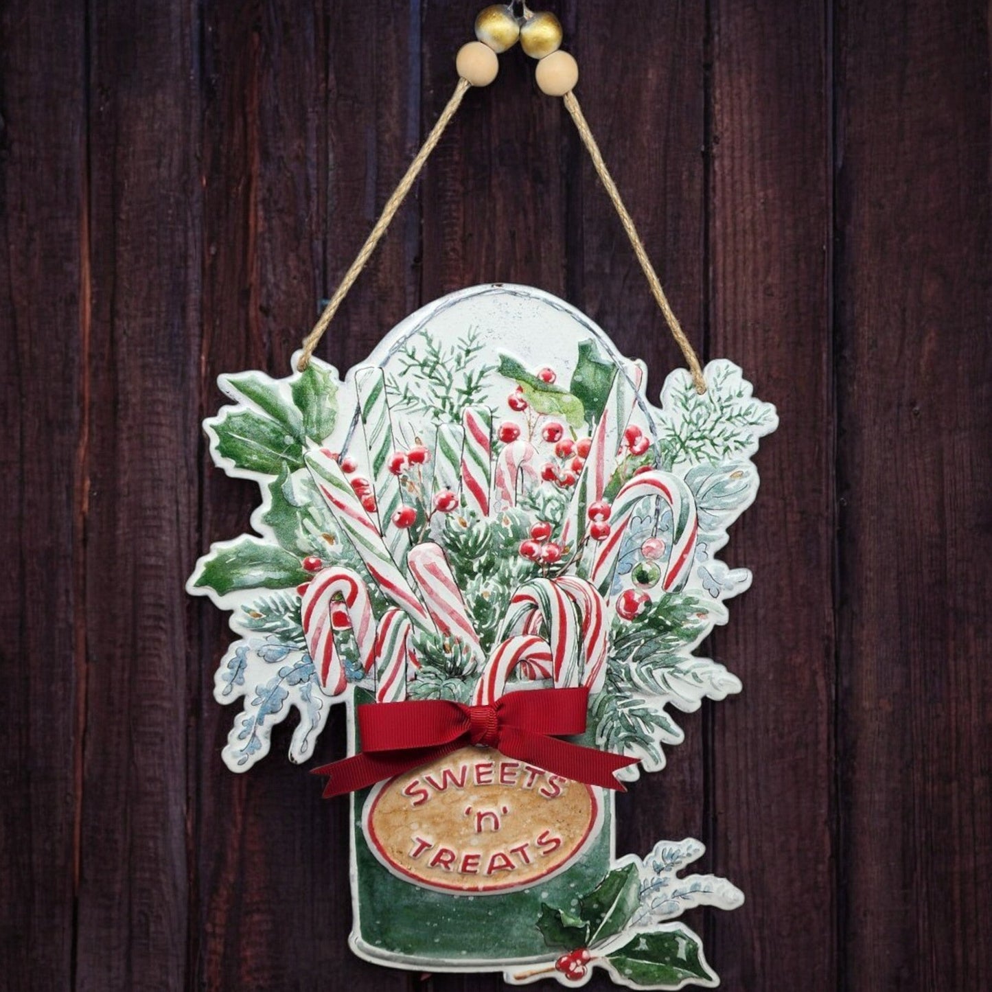 Metal Candy Jar with Bow - 10" Decor
