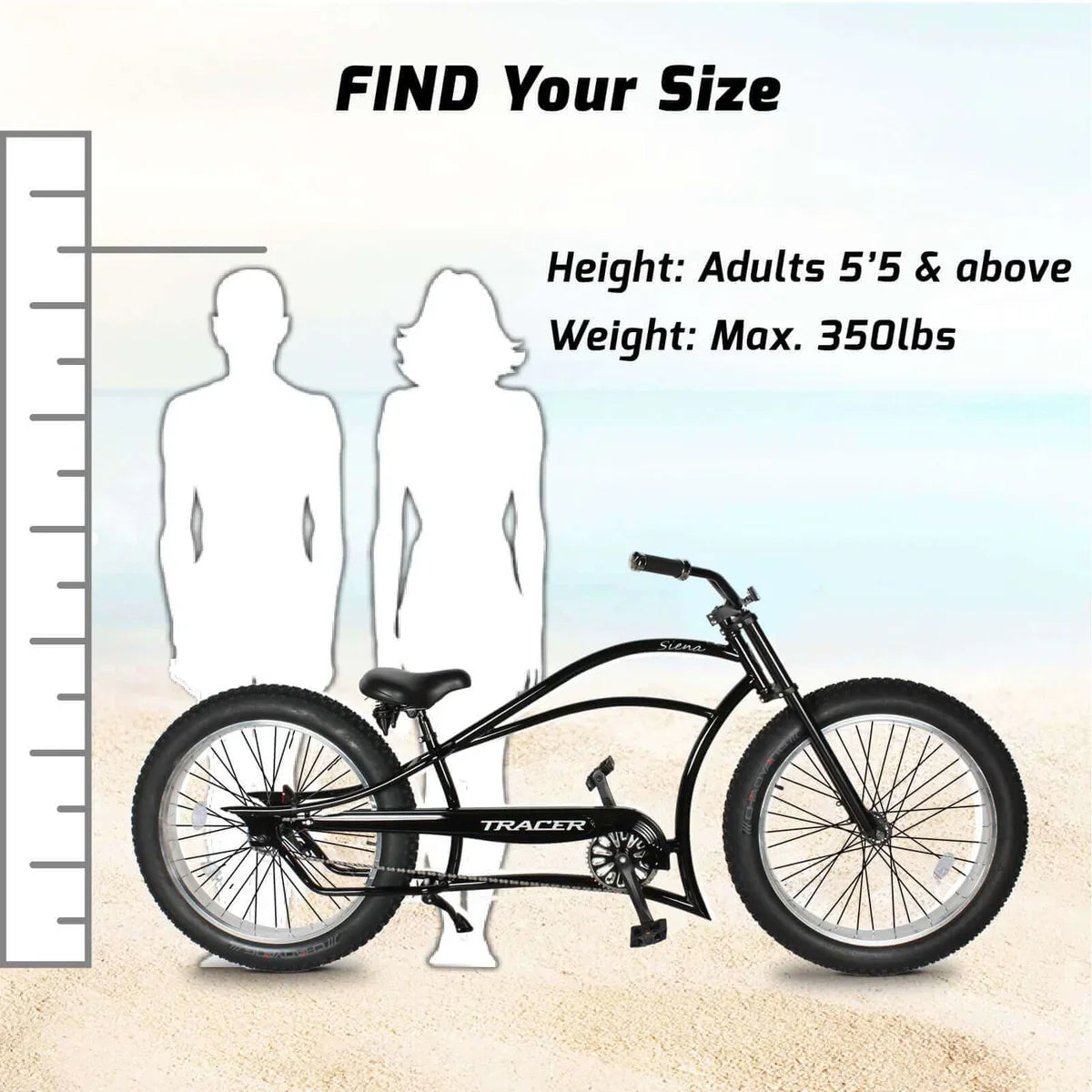Tracer Siena 26'' Chopper Stretch Cruiser Fat Tire Bike 1 Speed/7 Speed