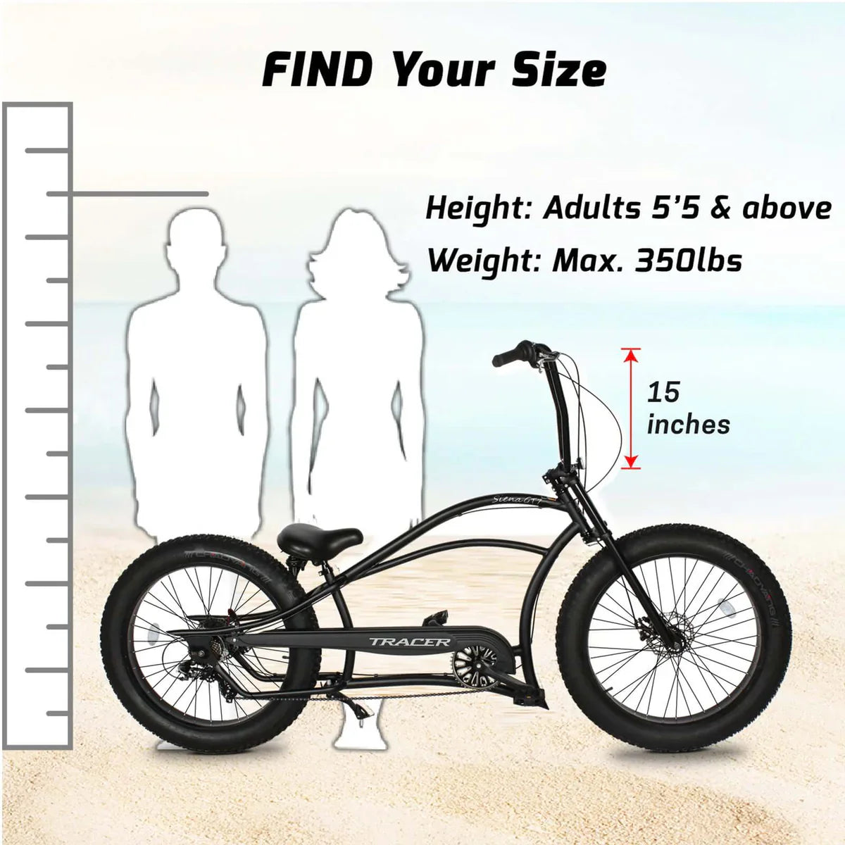 Tracer Siena GT 26'' Chopper Stretch Cruiser Fat Tire Bike Oversized Frame, Hi-rise Handlebar in 1 Speed/7 Speed