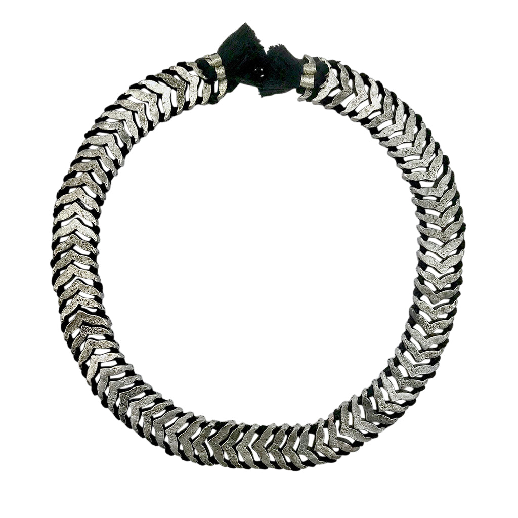 Silver Collar Necklace Statement Snake Chain With Cotton Tassels 17 Inch