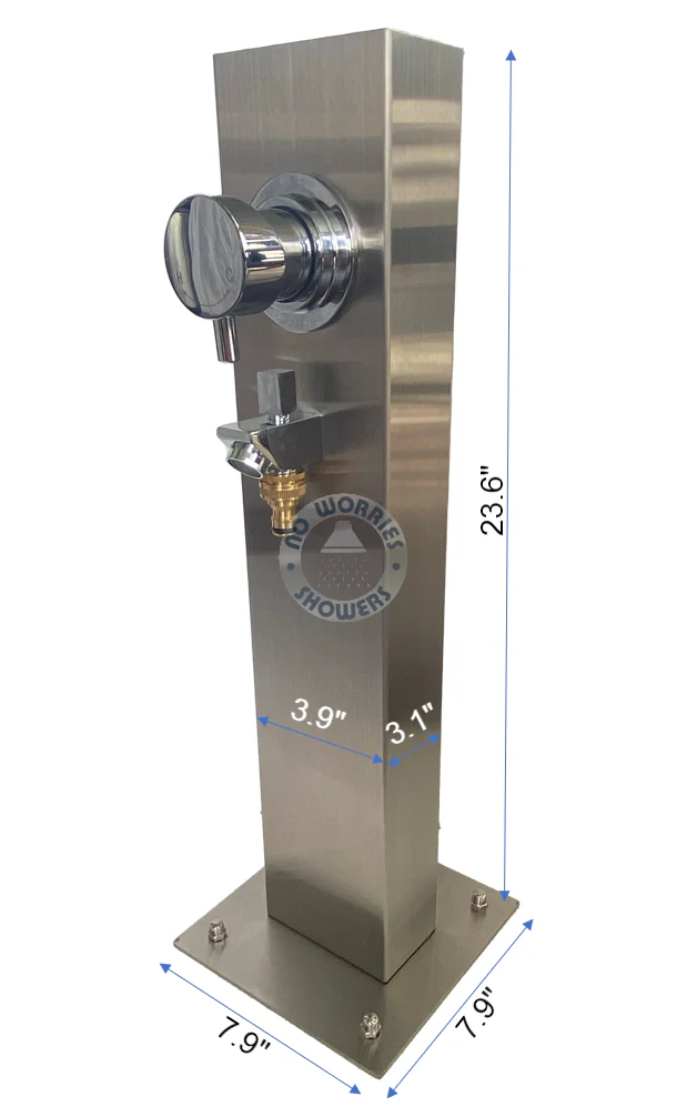 No Worries Showers Silver Outdoor Foot Wash Station 316L Marine Grade Stainless Steel, with a Garden Hose Connection & Hot & Cold Mixer