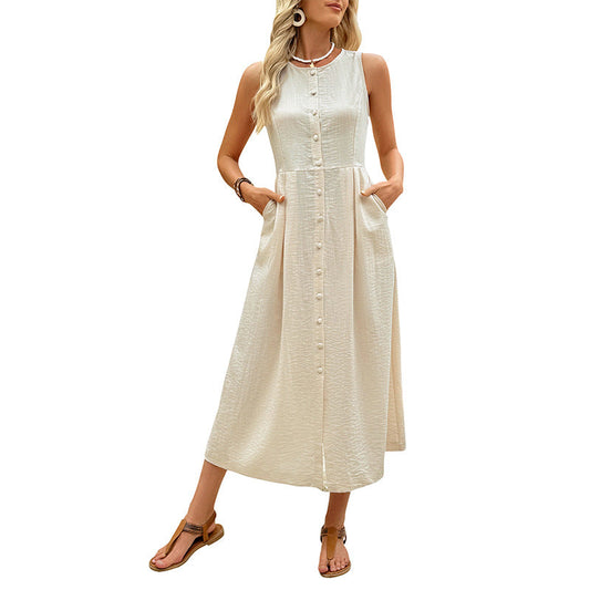 Sleeveless round neck solid color premium minimalist dress for women