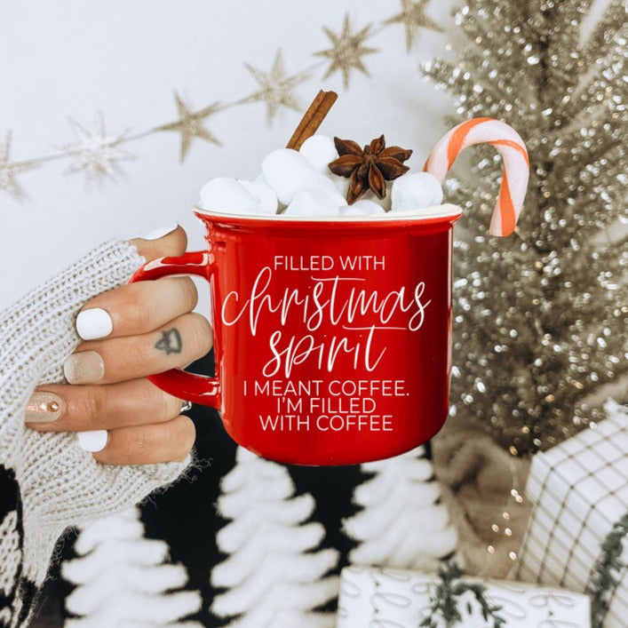 Christmas Coffee Mug 14.5oz Ceramic Campfire Style Red Or Green Double-Sided