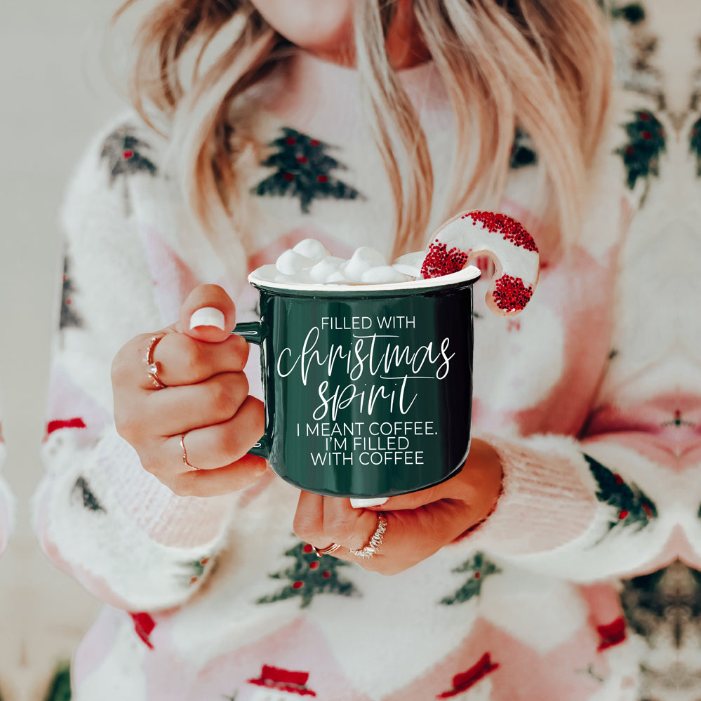 Christmas Coffee Mug 14.5oz Ceramic Campfire Style Red Or Green Double-Sided