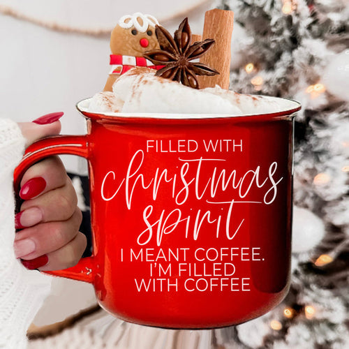Christmas Coffee Mug 14.5oz Ceramic Campfire Style Red Or Green Double-Sided