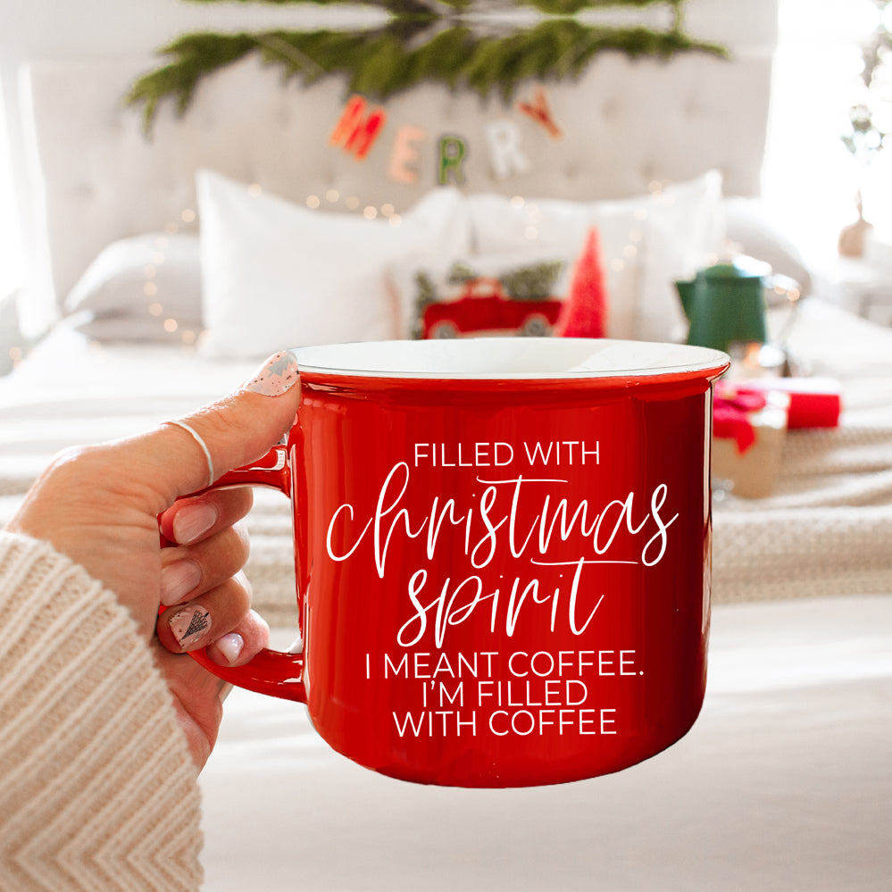 Christmas Coffee Mug 14.5oz Ceramic Campfire Style Red Or Green Double-Sided