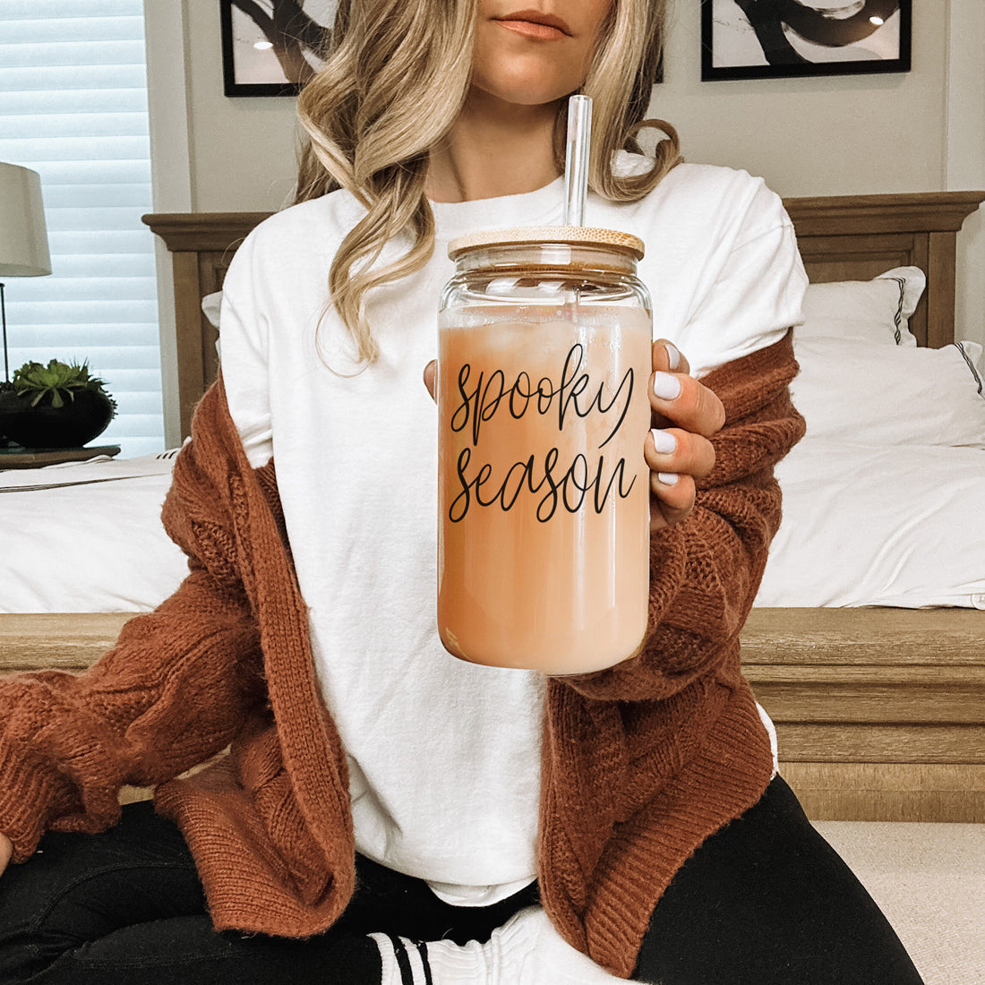 Hocus Pocus I Need Coffee 20oz Glass Tumbler Bamboo Lid 2 Stainless Straws