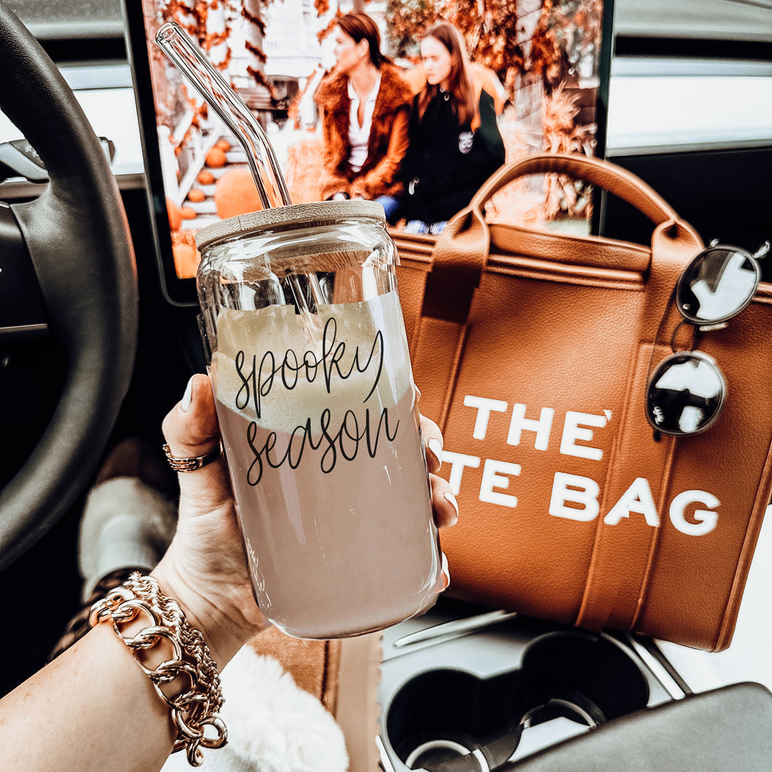 Hocus Pocus I Need Coffee 20oz Glass Tumbler Bamboo Lid 2 Stainless Straws