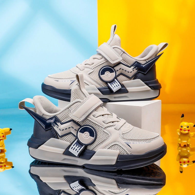 Sports shoes soft soled Pikachu boys' white shoes mesh shoes