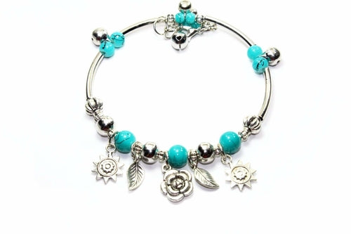 Spring Love Charm Bracelet Turquoise Beads Silver Charms