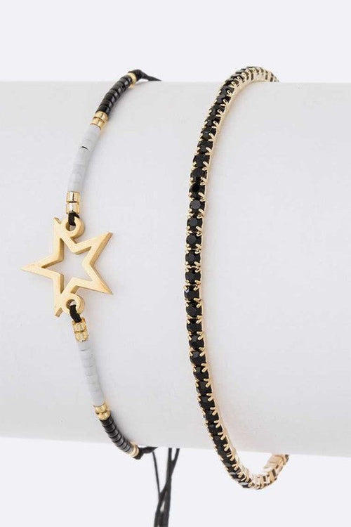 Star Rhinestone Bracelet Set Adjustable String Charms