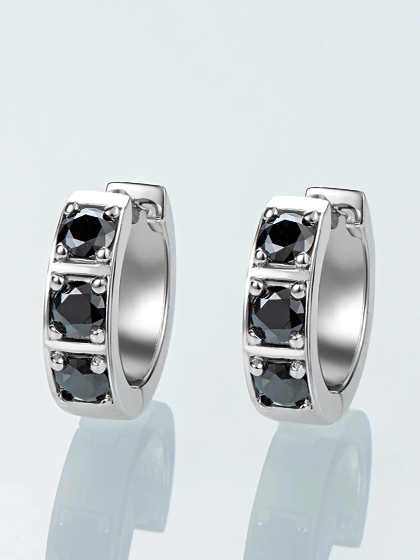 Sterling Silver 0.6ct Moissanite Hoop Earrings Black White Two-Tone 925