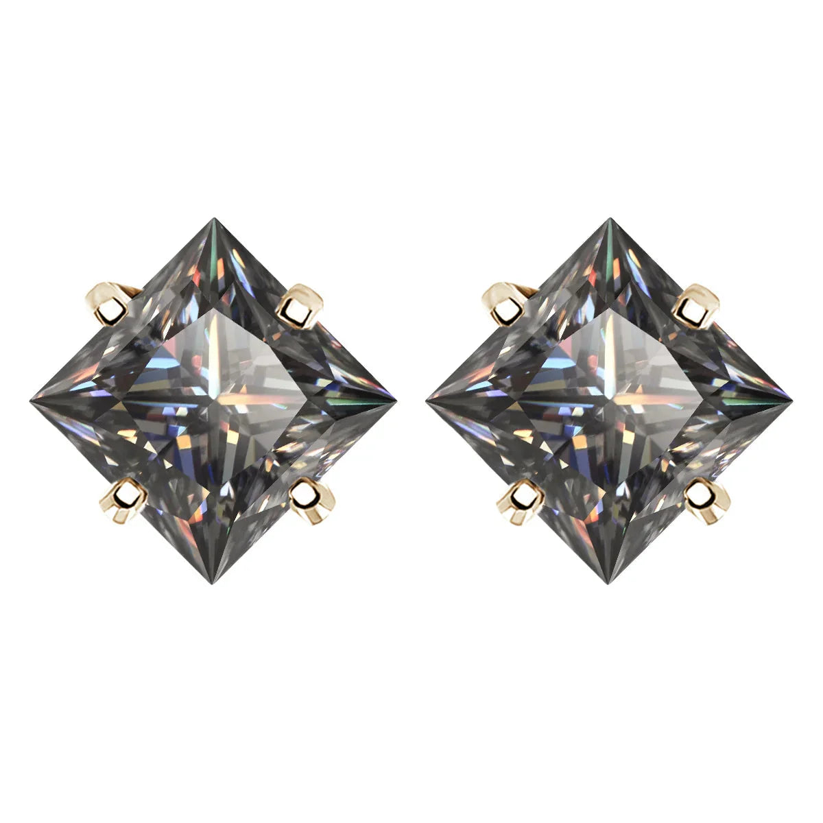 Sterling Silver 925 Green Princess Cut Moissanite Stud Earrings For Women