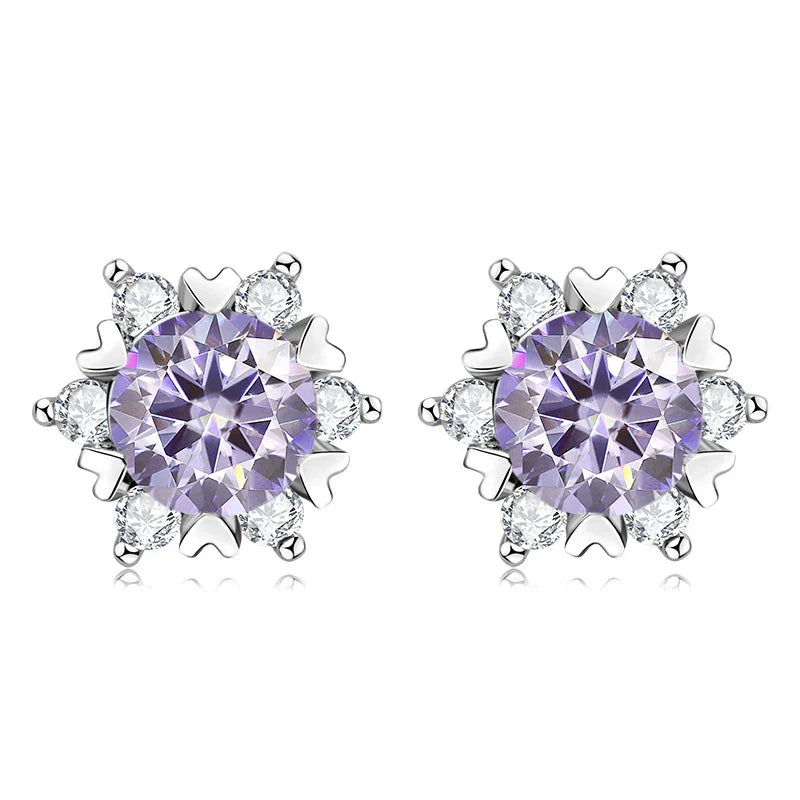 Sterling Silver S925 Moissanite Snowflake Stud Earrings 6-Claw Valentine's