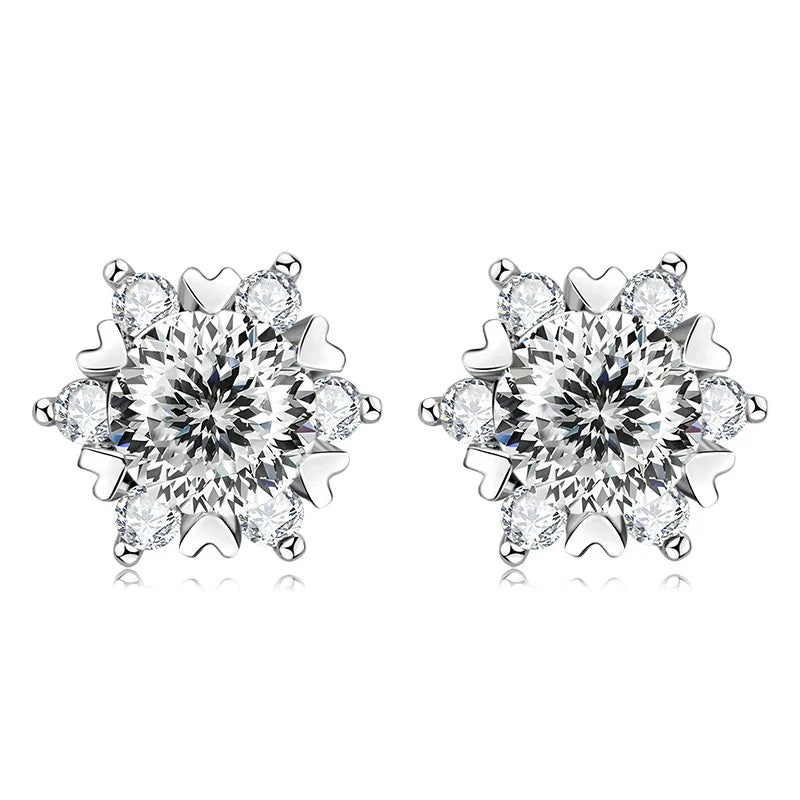 Sterling Silver S925 Moissanite Snowflake Stud Earrings 6-Claw Valentine's