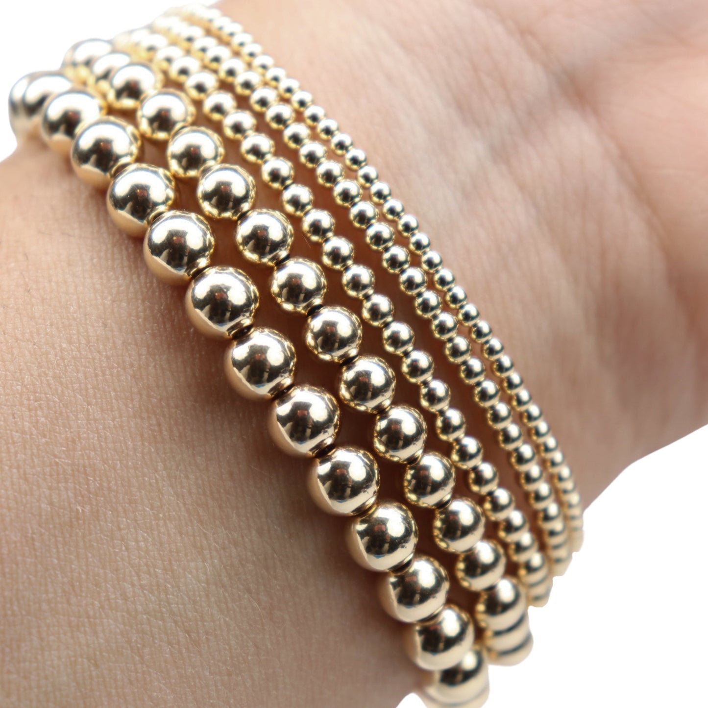 Stretchy Gold-Fill Beaded Bangle Bracelets, 14/20 Gold-Filled, 6.5" Diameter