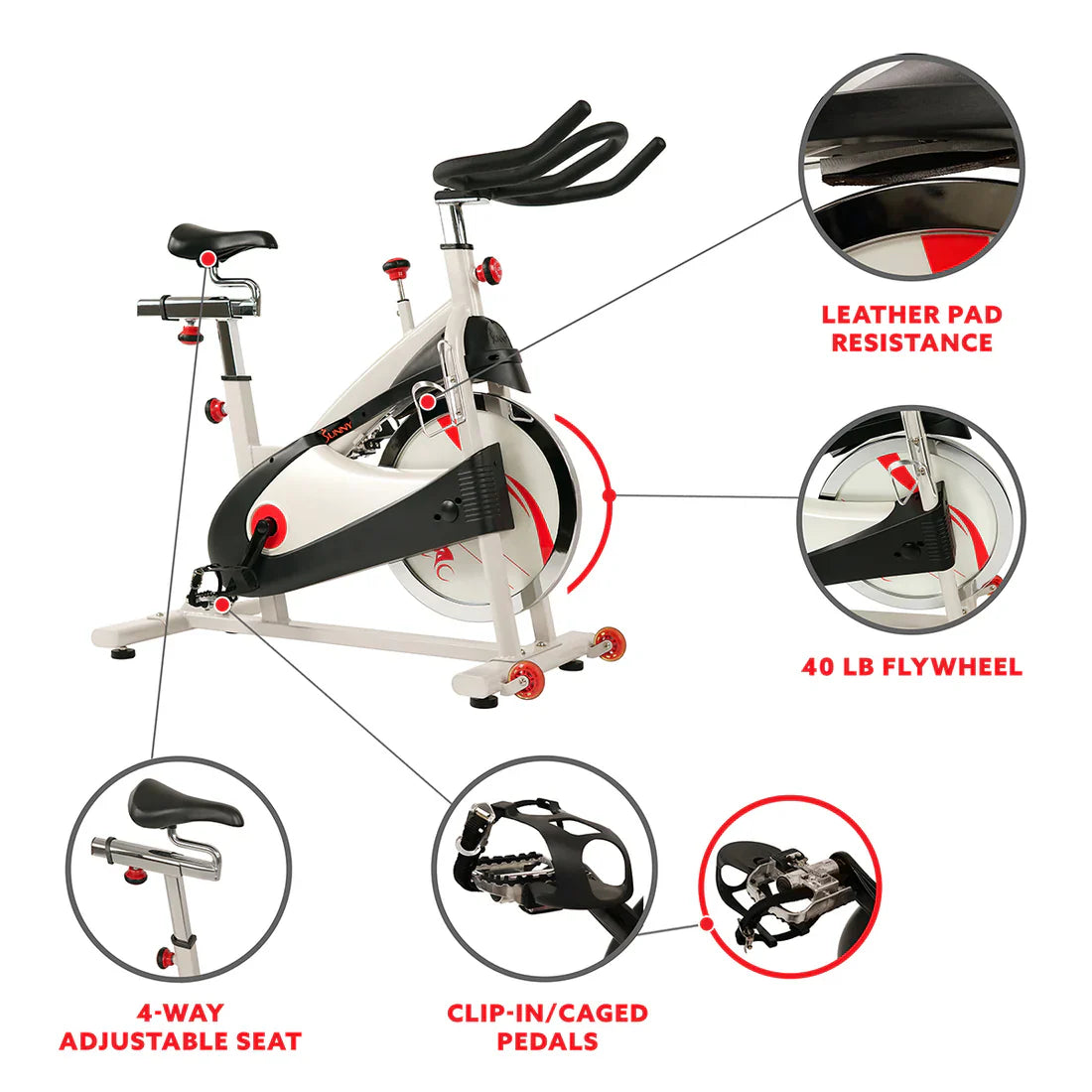 Premium Cycling Exercise Bike Indoor Fitness Belt Drive Clipless Pedal by Sunny Health & Fitness