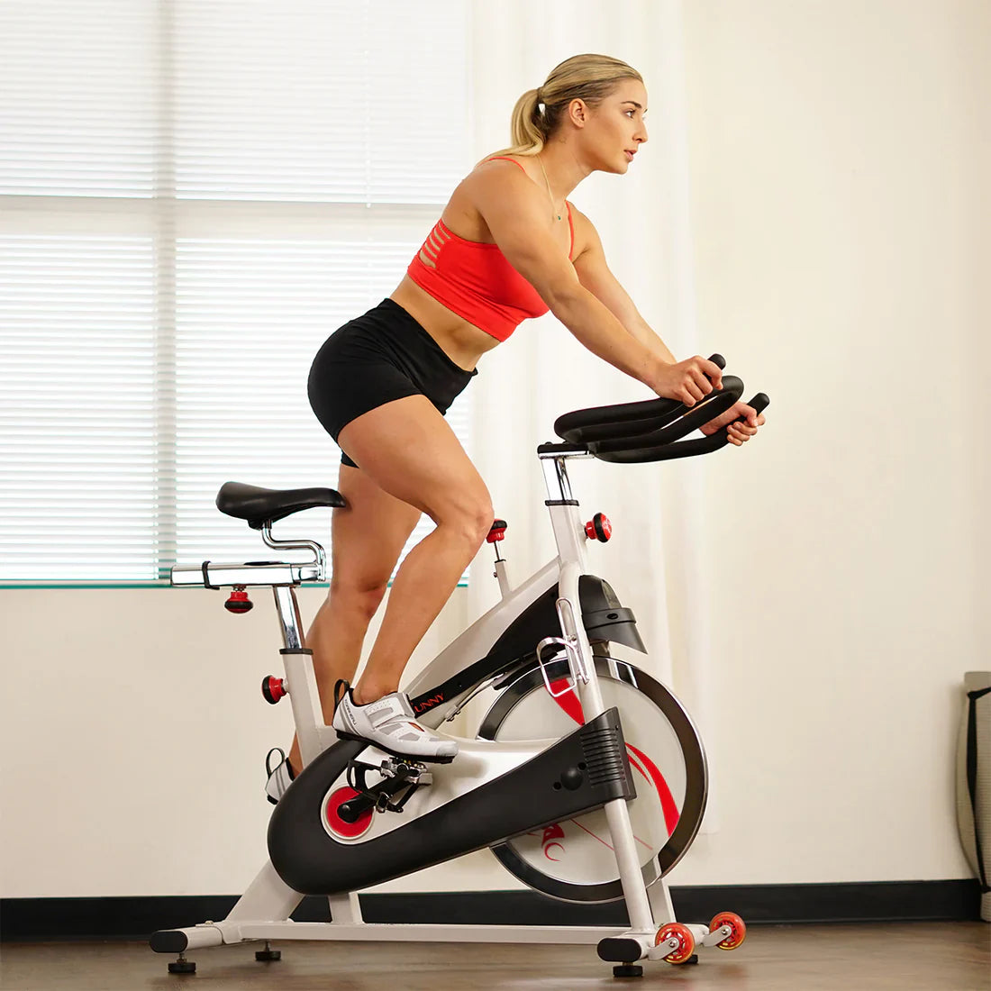 Premium Cycling Exercise Bike Indoor Fitness Belt Drive Clipless Pedal by Sunny Health & Fitness