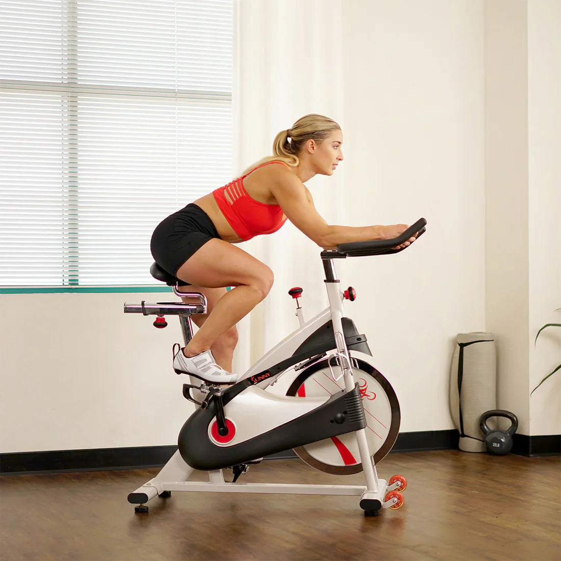 Premium Cycling Exercise Bike Indoor Fitness Belt Drive Clipless Pedal by Sunny Health & Fitness