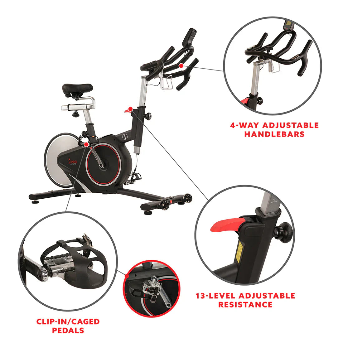 Magnetic Rear Belt Drive Stationary Bike by Sunny Health & Fitness