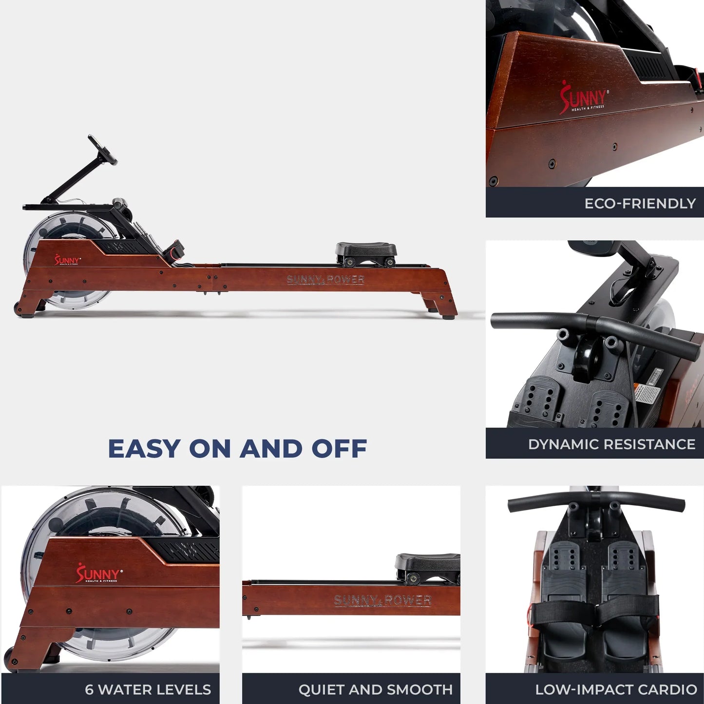 Vertical Hydro Wooden Water Rowing Machine by Sunny Health & Fitness