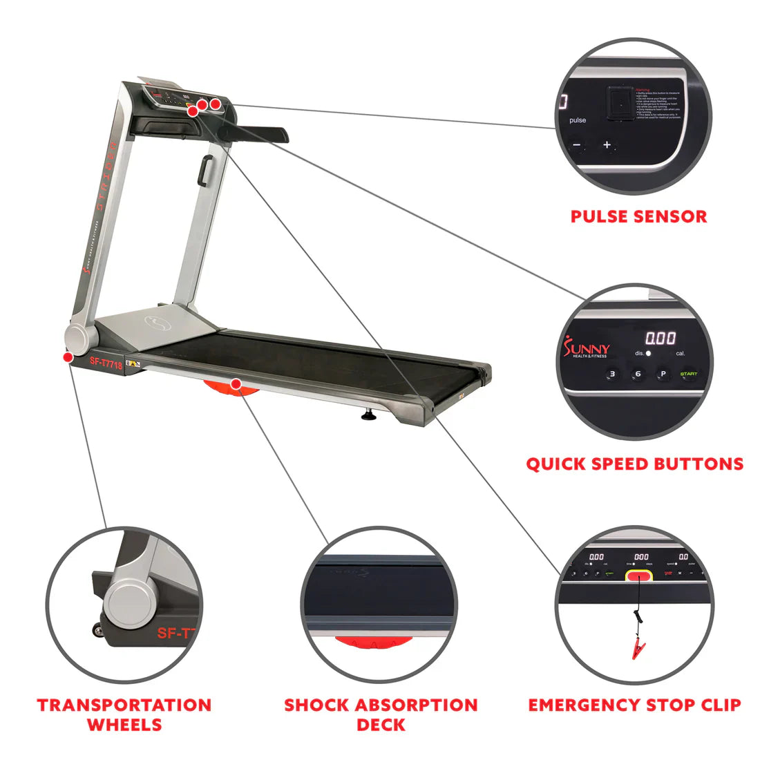 Pro Treadmill Wide Flat Folding & Low Deck by Sunny Health & Fitness