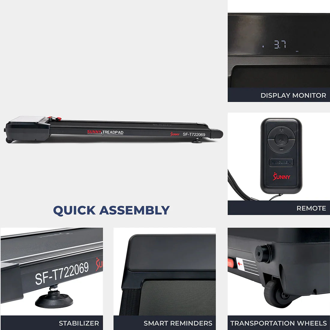Pacer 2 in 1 Auto Incline Under Desk Walking/Running Smart Treadmill by Sunny Health & Fitness