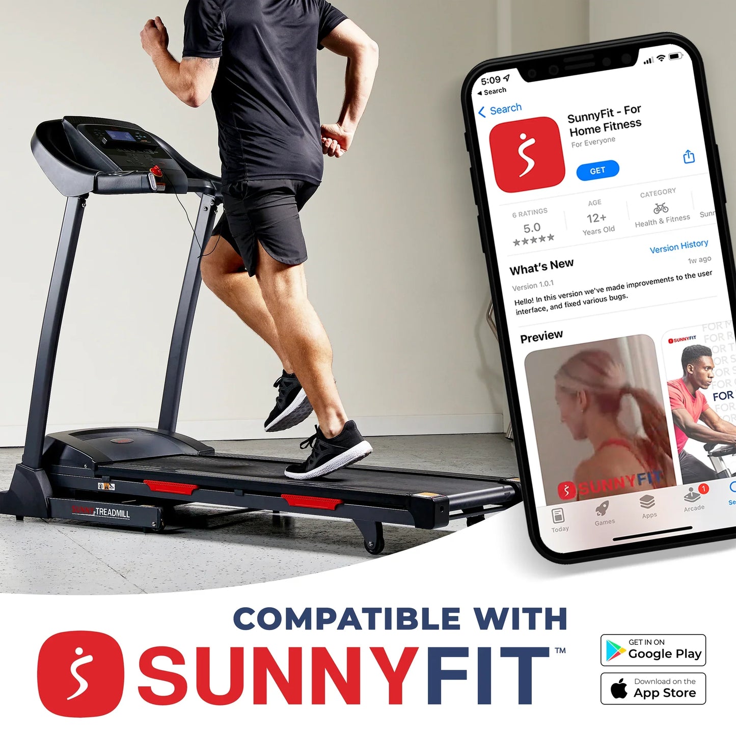 Premium Folding Incline Smart Treadmill by Sunny Health & Fitness
