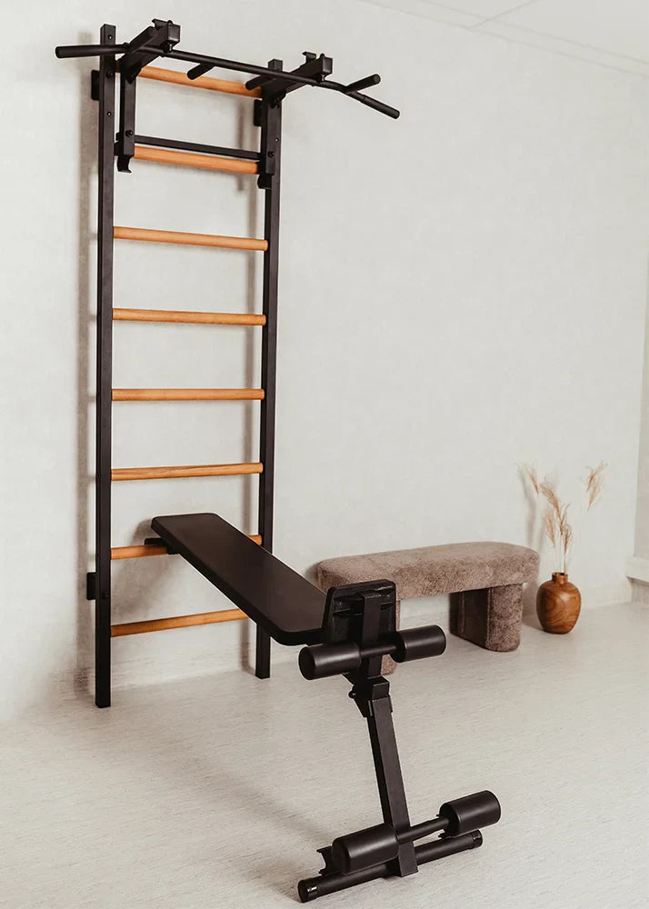 BenchK 233 Gymnastic Wall Bars with Workout Bench, Pull-up and Dip Bar
