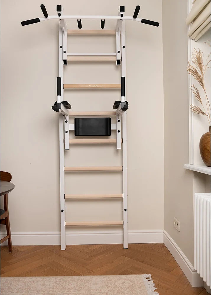 BenchK 232 Gymnastic Wall Bars with Dip Bar and Conversion Pull-Up Bar / Barbell Holder