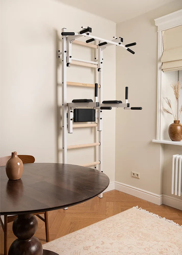 BenchK 232 Gymnastic Wall Bars with Dip Bar and Conversion Pull-Up Bar / Barbell Holder