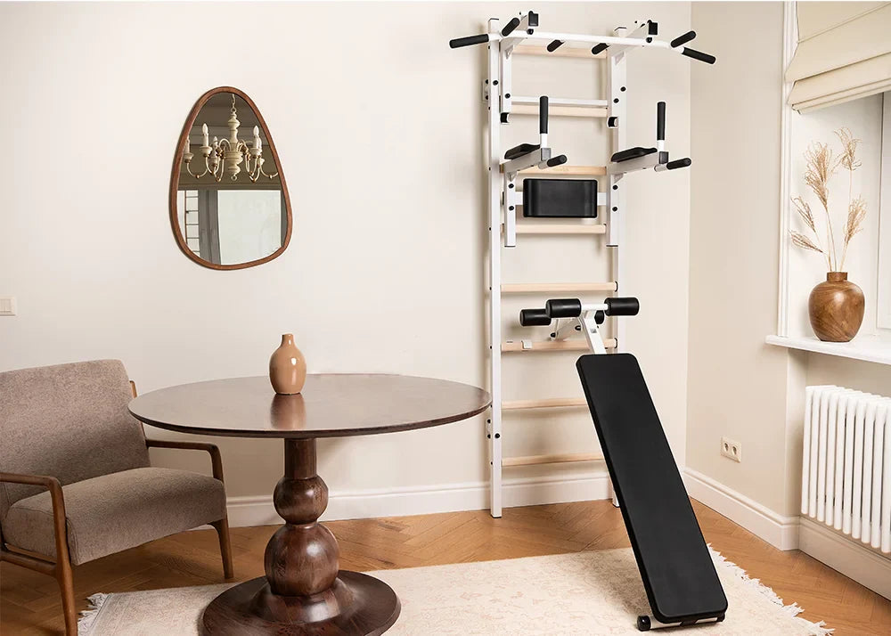 BenchK 233 Gymnastic Wall Bars with Workout Bench, Pull-up and Dip Bar