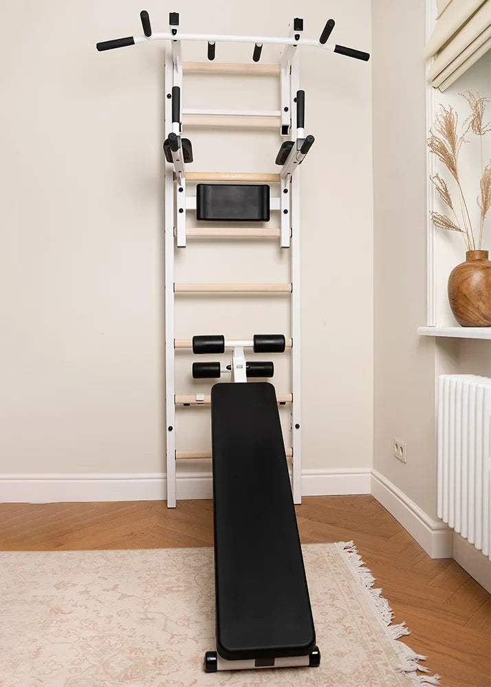 BenchK 233 Gymnastic Wall Bars with Workout Bench, Pull-up and Dip Bar