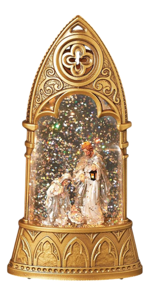 Lighted Holy Family Glitterdome Arch - Gold